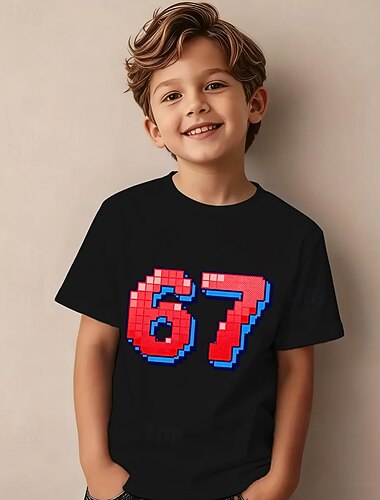  Cotone Bambini Ragazzi Nero Bianco Grafico Gergo divertente 67 Maglietta Blusa Girocollo Manica Corta All'aperto Abbigliamento Quotidiano Moda Streetwear Designer Estate