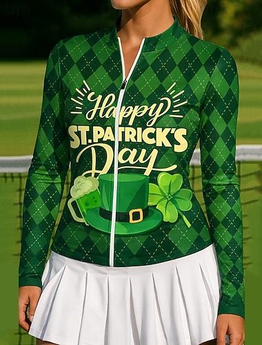  St Patrick Dam Klöver Träningsskjorta Tennisskjorta Trendig Tryck UV-skydd Elastisk Tennis Pickleball Löpning Överdelar Grön Tenniskläder