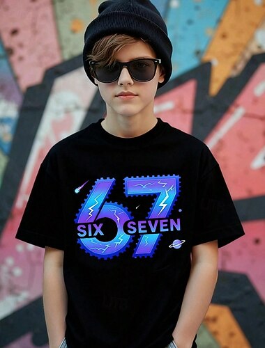  Algodón Niños Chico Negro Graphic Jerga divertida 67 Camiseta Blusa Cuello Barco Manga Corta Exterior Uso Diario Moda Ropa de calle Design Estampado Verano