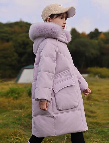  Barn Flickor Dunjacka Pufferjacka Ensfärgat Sport Ficka Håller värmen Vindtät Utomhus Täcka Ytterkläder 4-12 år Vinter Svart Rodnande Rosa Purpur