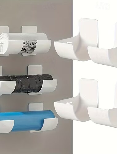  Conjunto de 4 prateleiras plásticas multiuso para pendurar na parede, organizador sem furos para cozinha, geladeira, guarda-chuvas, embalagens e sacos de lixo.