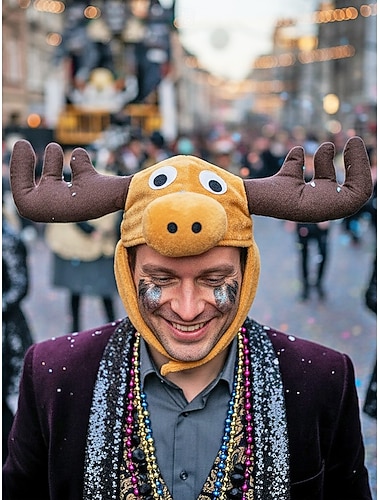  Polyester Manelijke Moose Mardi Gras Hoed – Leuk Dier Ontwerp met Hoornen Perfect voor Carnaval en Verkleedfeesten