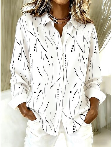  Damen Hemd Knöpfe Druck Grafik Geometrisch Vintage Stilvoll Modern Langarm Hemdkragen Normale Oberteile Täglich Weiß Leicht Braun Purpur Fuchsie Khaki Frühling Winter