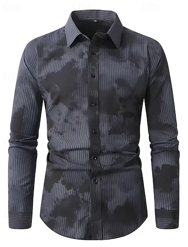  Herren Hemd Kleidhemd Knopfhemd Gestreift Lässig Täglich Blau Schwarz Rote Marineblau Langarm Umlegekragen Frühling Herbst Bekleidung Jacquard
