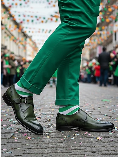  Grüne Herren-Monk-Strap-Schuhe mit Brogue-Verzierung, elegante formelle Schuhe für Hochzeiten, Business-Anlässe, Partys und Outfits zum St. Patrick's Day