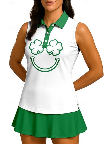  St. Patrick Dame Clover Sportsskjorte POLO T-skjorte Tanktopp Tennisskjorte Ermeløs Blomster Knapper UPF50+ UV-bestandig Høy Elastisitet Fukttransport Pustende Volleyball Tennis Golf Krage Aftæpning