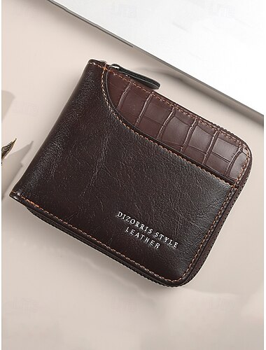  Cartera con cremallera de piel sintética para hombre, varios colores, diseño compacto con almacenamiento para tarjetas y efectivo, elegante y práctica para el uso diario.