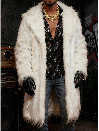  男性用 カジュアルジャケット フェイクファーコート カジュアル 日常 プラッシュ 秋 冬 純色 ストリートファッション 日常 ノッチドラペル ロング ホワイト イエロー ブラウン グレー ジャケット