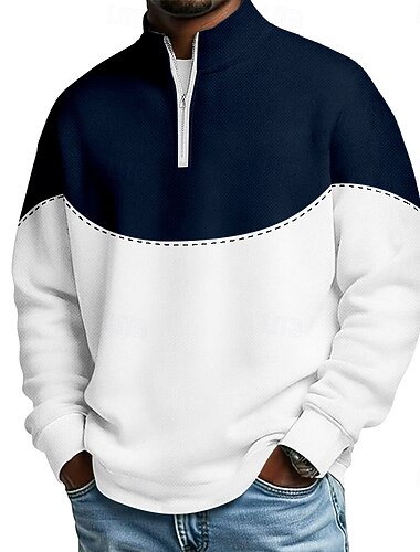  Ανδρικά Συνδυασμός Χρωμάτων Πόλο μπλουζάκια με φερμουάρ Μακρυμάνικο Μπλουζάκια πόλο γιακά του παππού Καθημερινό Σχολείο Ένδυση γυμναστικής και άθλησης Αργίες Καθημερινά Ρούχα 3D εκτύπωση Quarter Zip