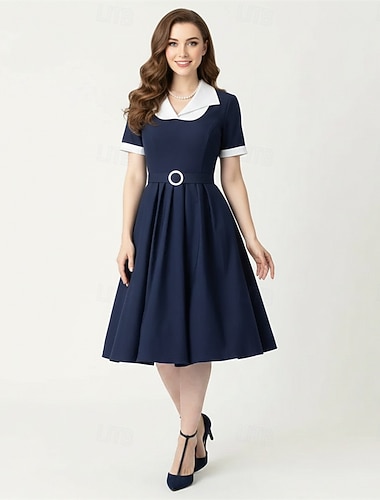  الغريب من نوعه ميدي فستان خط أكمام قصيرة قياس مناسب ملابس تنكرية نسائي مهرجان عيد الحب فضفاض حفلة العودة للمدرسة حفلة ذات طابع ريترو للبالغين فستان الربيع