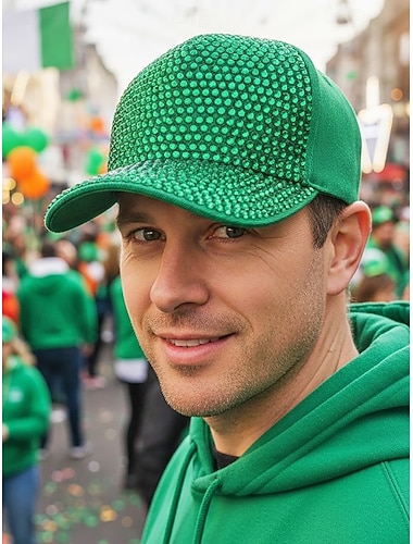  Unisex-Strasskappe aus Polyester, funkelnde Verzierungen, in verschiedenen Farben erhältlich, perfekt für den St. Patrick's Day, Karneval und den Alltag.