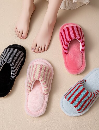  נעלי בית כותנה לנשים בסגנון מעצבים, נעלי בית מפוספסות בצבעים מרופדות, רכות ונעימות, קטיפה, נוחות ופרוותיות, נעלי בית בסגנון מעצבים