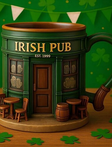  Irischer Pub-Kaffeebecher aus Kunstharz, 3D-Optik, St. Patrick's Day Geschenkidee, Becher im Kleeblatt-Bierkrug-Stil, grünes irisches Festival-Trinkgeschirr, Vintage-Kneipenbecher mit Koboldmotiv für die Hausbar, Geschenk für die Feiertage