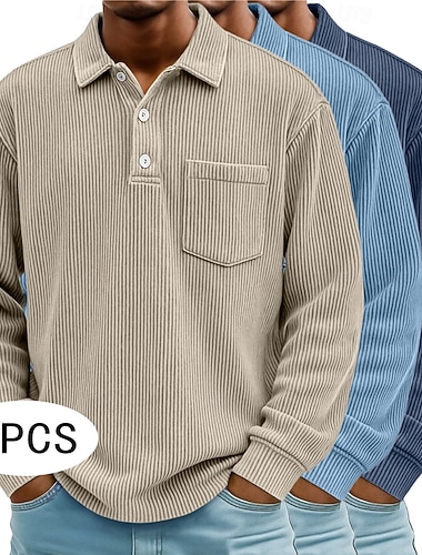  Herren Cordhemd Textur Lässig Sport Revers Langarm Mode Basic Farbblock 3 Teile Warm Herbst Frühling & Herbst Ganzjahres Normale Passform 1# 2# 3# 4# 5# 6# Cordhemd