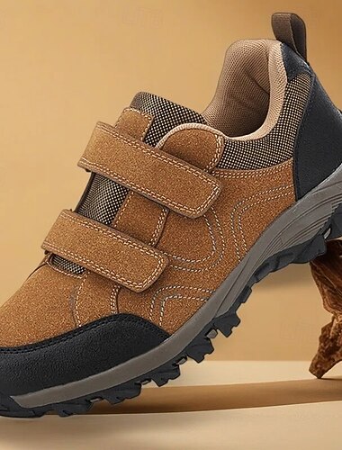  נעלי הליכה חומות לגברים עם רצועת ולקרו - נעלי ספורט נוחות ועמידות עם רצועות מתכווננות, מושלמות לפעילויות חוץ, טיולים רגליים וטיולים