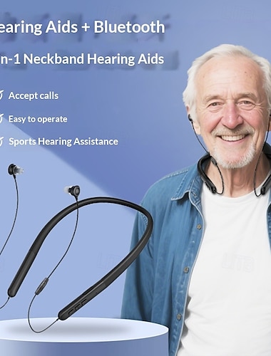  Oppladbart høreapparat med nakkebøyle, egnet for eldre og voksne - høreapparatforsterker, 80 timers driftstid, design med anti-tap, klar lyd