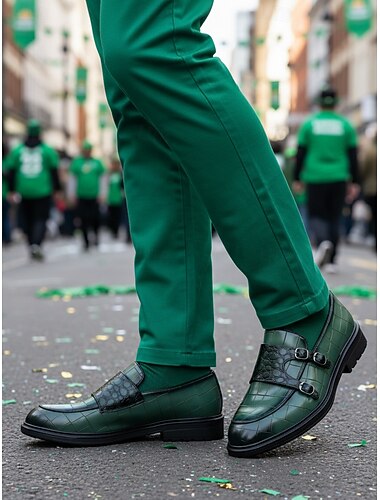  Grüne Herren-Loafer mit Krokodilmuster, elegante Slipper aus Kunstleder mit Schnallendetail, stilvolle formelle Schuhe &Lässige Schuhe für Herren, perfekt für Partys, Geschäftsveranstaltungen und