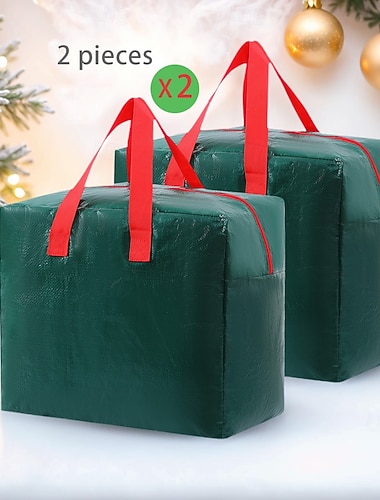  2er-Pack Aufbewahrungsbeutel für Weihnachtsschmuck – geräumige Geschenkboxen aus Polyethylen für Weihnachtsbaumschmuck zum Umziehen, Aufbewahren und Transportieren