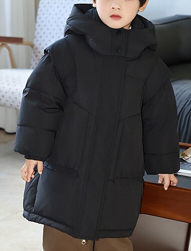  Kinderen Voor meisjes Donsjack Pufferjack Effen Kleur Sport Zak Houd Warm Windbestendig: Buiten jas bovenkleding 4-12 jaar Winter Zwart Paars Bruin