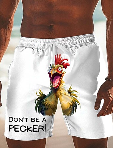  Voor heren dier Haan Kip Lange zwembroeken Zwemshorts Boardshorts Medium Taille Grappig Casual Strandvakantie Zijzakken Mesh voering Elastische tailleband met trekkoord Ontwerper Kleding