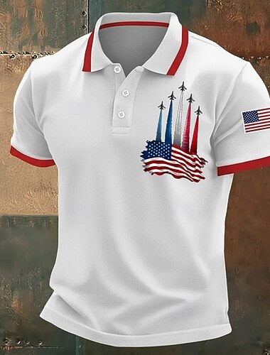  4 juillet 2026, 250e anniversaire Homme Drapeau Américain Polo Manche Courte Polos Chemises à Col Occasionnel Athleisure Tenue de fête Boutons Été Bleu Blanche Noir