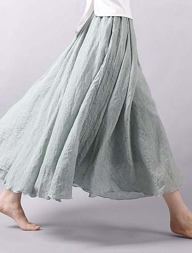  Damen Elegant Bohemien Vintage Lässig Maxi Hohe Taille Röcke Unelastisch Abschlussball Urlaub Rostrot Denim Blue Niagara Blue Primelgelb Sommer Baumwoll-Leinen