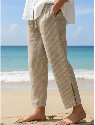  Mujer Pantalones cortos inspirados en el lino Pantalones de verano Vacaciones Básico Hasta el Tobillo Media cintura Rígido Azul Piscina Gris Negro Caqui Verano Primavera Ajuste regular