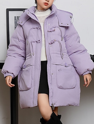  Bambini Ragazze Giacca in piuma Giacca Imbottita Lettera Sport Tasca Tenere al caldo Antivento All'aperto Cappotto Capispalla 4-12 Anni Inverno Nero Rosa Viola