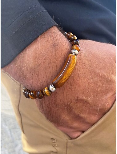  سوار رجالي من الأحجار الطبيعية، مزين بخرز متعدد الألوان، مثالي ليوم القديس باتريك وللارتداء اليومي، أنيق وفريد من نوعه