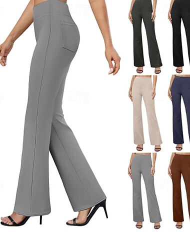  Dames Brutaal Chinese Vakantie Streetwear Casual Volledige lengte Middelhoge taille Effen Elastische taille Comfortabel Rekbaar Dagelijks Buiten Vakantie donkerbruin Donker-Grijs Abrikoos Zwart Lente