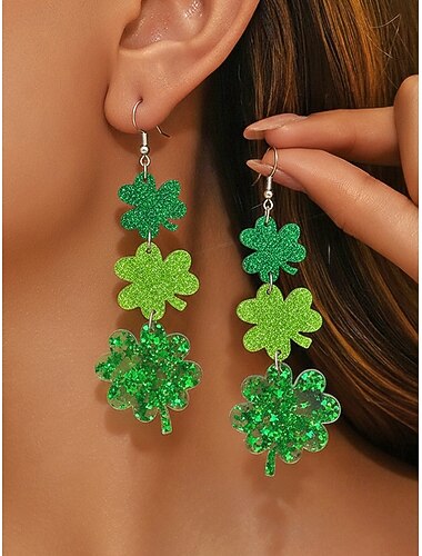  Brincos de trevo para o Dia de São Patrício, em acrílico, diversos modelos de trevo, leves e brilhantes, acessórios de inspiração irlandesa para mulheres, perfeitos para desfiles, festas e comemorações de feriados.