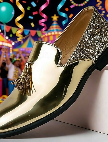  Miesten Mardi Gras kultaiset ja glitterisiä slip-on loafers - kimaltavat muodolliset kengät erityisiin tilaisuuksiin juhliin ja karnevaalijuhliin