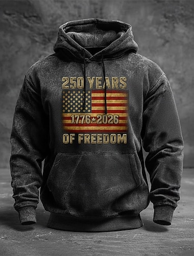  Herren Grafik Amerikanische US-Flagge Kapuzensweatshirt Pullover-Hoodie Bedruckter Hoodie Mode Streetwear Täglich Vintage-Retro Langarm Mit Kapuze Outdoor Streetwear Urlaub Rote Braun Grün Grau