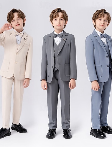  Terno de 5 peças para pajem, conjunto infantil para meninos com blazer. &colete & calça  &Terno formal infantil com gravata, estilo casual para festas ao ar livre, moderno e descolado, nas cores azul,