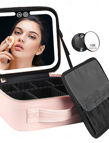  Reise-Kosmetiktasche mit LED-Beleuchtung, Spiegel, Kosmetikbox, Organizer, Schminkkoffer für Damen, wiederaufladbar