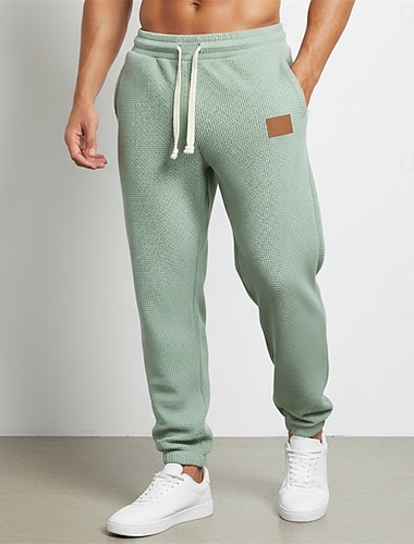 Herren Waffel Jogginghose Jogginghose Jogger Hose Freizeithose Kordelzug Elastischer Bund Einfarbig Komfort Volle Länge Täglich Outdoor Streetwear Urlaub Mode Schwarz Weiß Mikroelastisch