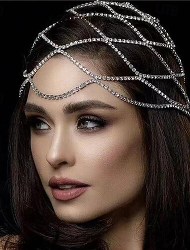  Coiffe Drapée en Rhinestone Glamour Samba Accessories - Chaîne de Cheveux en Cristal Argenté Coiffure de Fête de Festival Coachella
