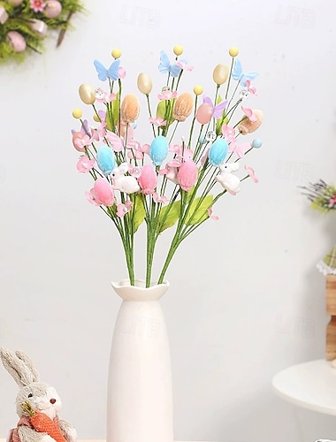  Wielkanocna dekoracja sztuczne jajko królik kwiat gałąź kolorowe piankowe jajka gałęzie bukiety DIY na wielkanocne przyjęcie wystrój domu