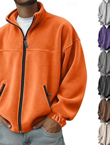  Herren Outdoorjacke Fleecejacke Formell Heim Thermowarm Tasche Basic Frühling Herbst Winter Einfarbig Aktiv Neutral Hemdkragen Regulär Dunkelgrau Schwarz Purpur Orange Hellgrau Jacken