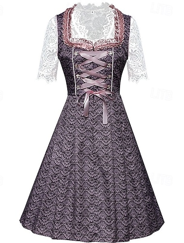  Carnaval Oktoberfest Robe Tablier Blouse Dirndl Femme de ménage Bavarois Prairies Femmes Soirée Fête de la Bière Tissu de style traditionnel