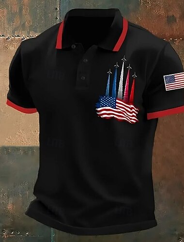  4 juli 2026 250e Voor heren Amerikaanse Amerikaanse vlag Polo Korte mouw Poloshirt Overhemden met kraag Casual Sportkleding Festivaloutfit Knop Zomer blauw Wit Zwart