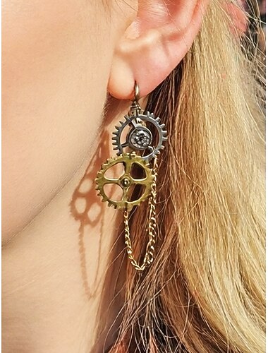  Dámské náušnice asymetrického steampunkového designu na Mardi Gras – Slitinové visací náušnice pro karneval cosplay a maškarní
