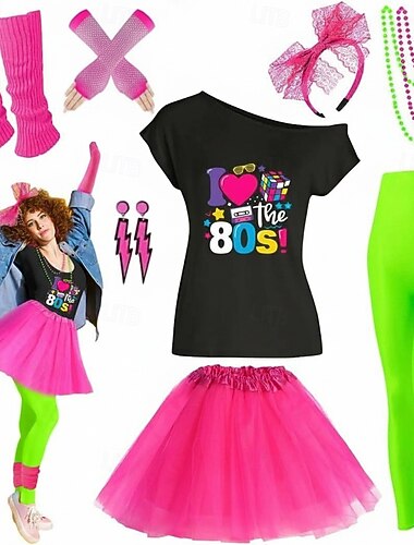  Jupe Tenues T-shirt Disco Années 1980 Adultes Femmes Mascarade Soirée & Fête Défilé de la Fierté Mois des Fiertés Se déguiser
