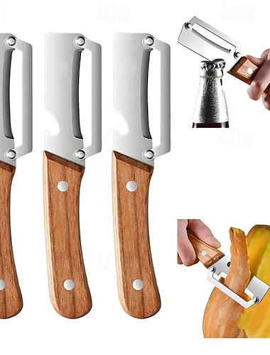  3-teiliger 3-in-1 Multifunktions-Gemüseschäler mit Edelstahlklinge und Holzgriff, professioneller Küchenschneider