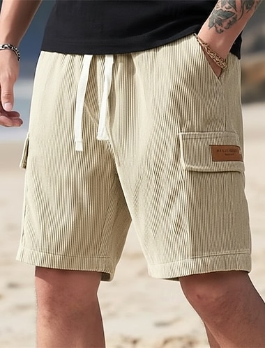  Herr Cargo-shorts Sommarshorts Beach Shorts Casual shorts Manchester Shorts Snörning Elastisk midja Ensfärgat Komfort Knelängd Dagligen Utomhus Helgdag Semester Mode Svart Gul Microelastisk