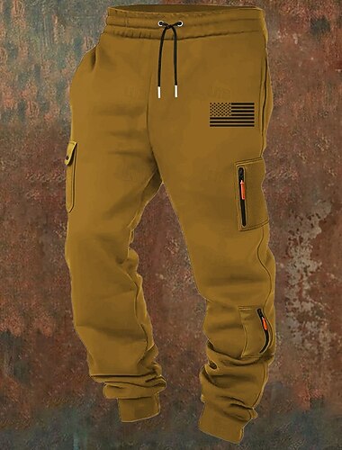  Herre Militærbukser Joggebukser Jogger Bukser Snorer Lomme Elastisk midje Amerikansk amerikansk flagg Komfort Pustende Avslappet Daglig utendørs Mote Klassisk Stil Svart Hvit Mikroelastisk