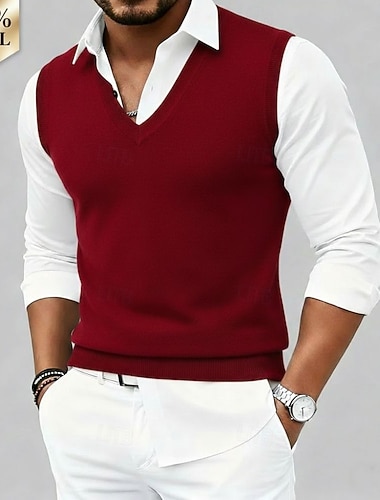  Hochwertige Herren-Pulloverweste aus reiner Wolle und Kaschmir mit V-Ausschnitt, klassisch gestrickt, weich, warm und atmungsaktiv.