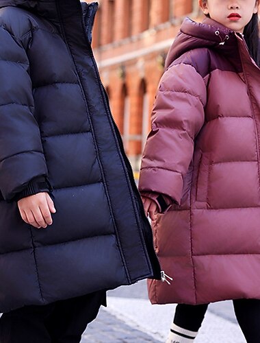  Lapset Tyttöjen Untuvatakki Puffer takki Kirjain Urheilu Tasku Pidä Lämmin Tuulenpitävä ulko- Takki Päällysvaatteet 4-12 vuotta Talvi Musta Viini Armeijan vihreä