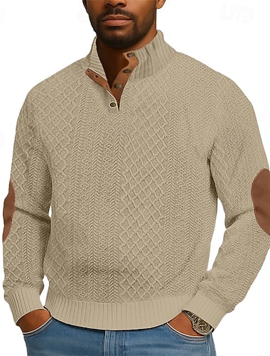  Herren Jacquard Sweatshirt Pullover Kapuzenpullover mit Knöpfen Weinrot Schwarz Weiß Armeegrün Marineblau Stehkragen Einfach Patchwork Strukturiert Lässig Täglich Sport & Outdoor Streetwear Cool