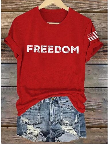  Giorno dell'Indipendenza Maglietta Patriottica da Donna Grafica Bandiera Vintage Elegante Classica Maniche Corte Collo Rotondo Regular Tops Print Blu Nero Bianco Rosso Grigio Estate Primavera